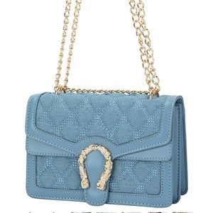 Light blue denim color quilted gold detail purse